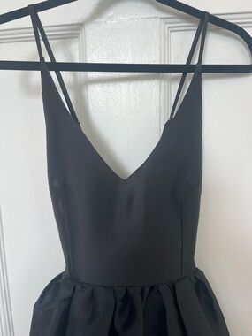 Classic Black Satin V-Neck Spaghetti Strap Dress